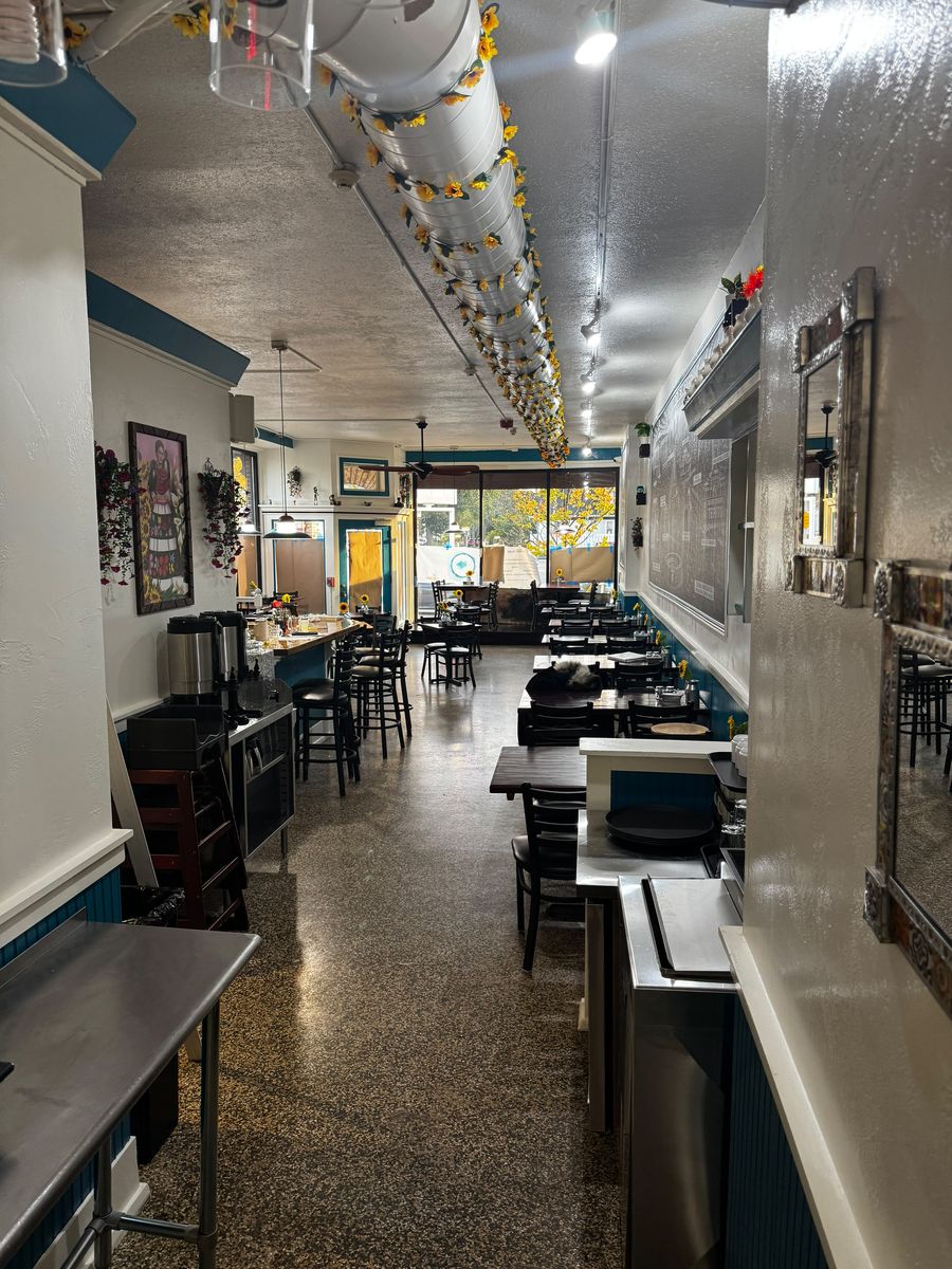 Long view of the dining room from the back